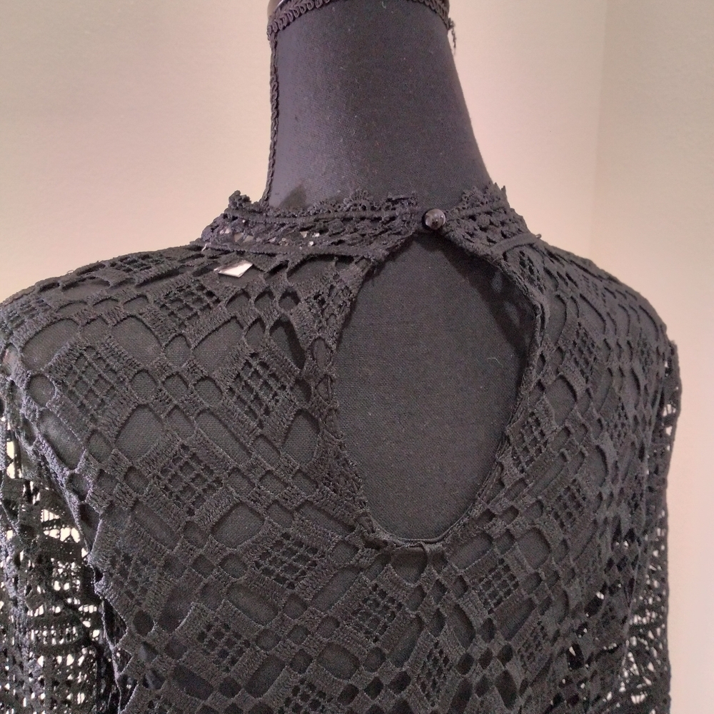 Long Sleeve Black See Through Knit Long Sleeve Blouse Women's Size- Large - Picture 4 of 7